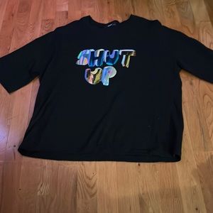 Shiny black graphic shut up shirt by the brand secret from Hong Kong (maple)